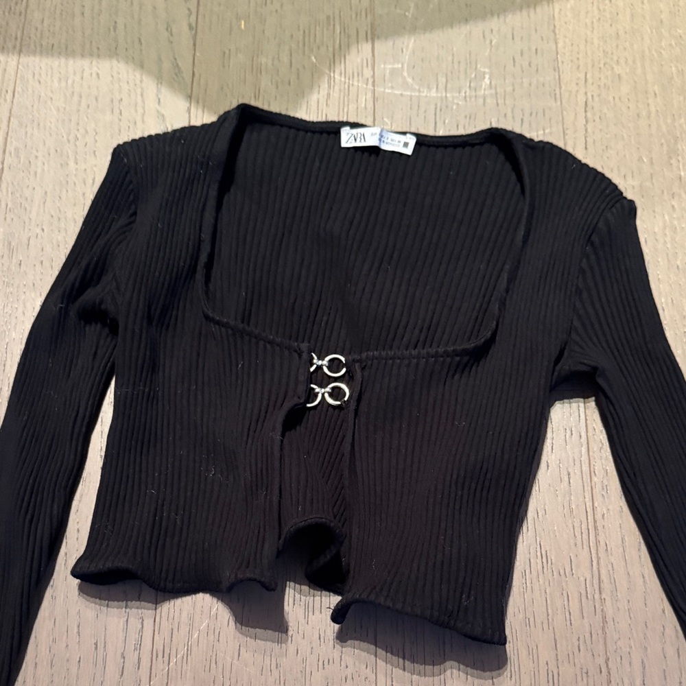 Zara Black Ribbed Crop Top